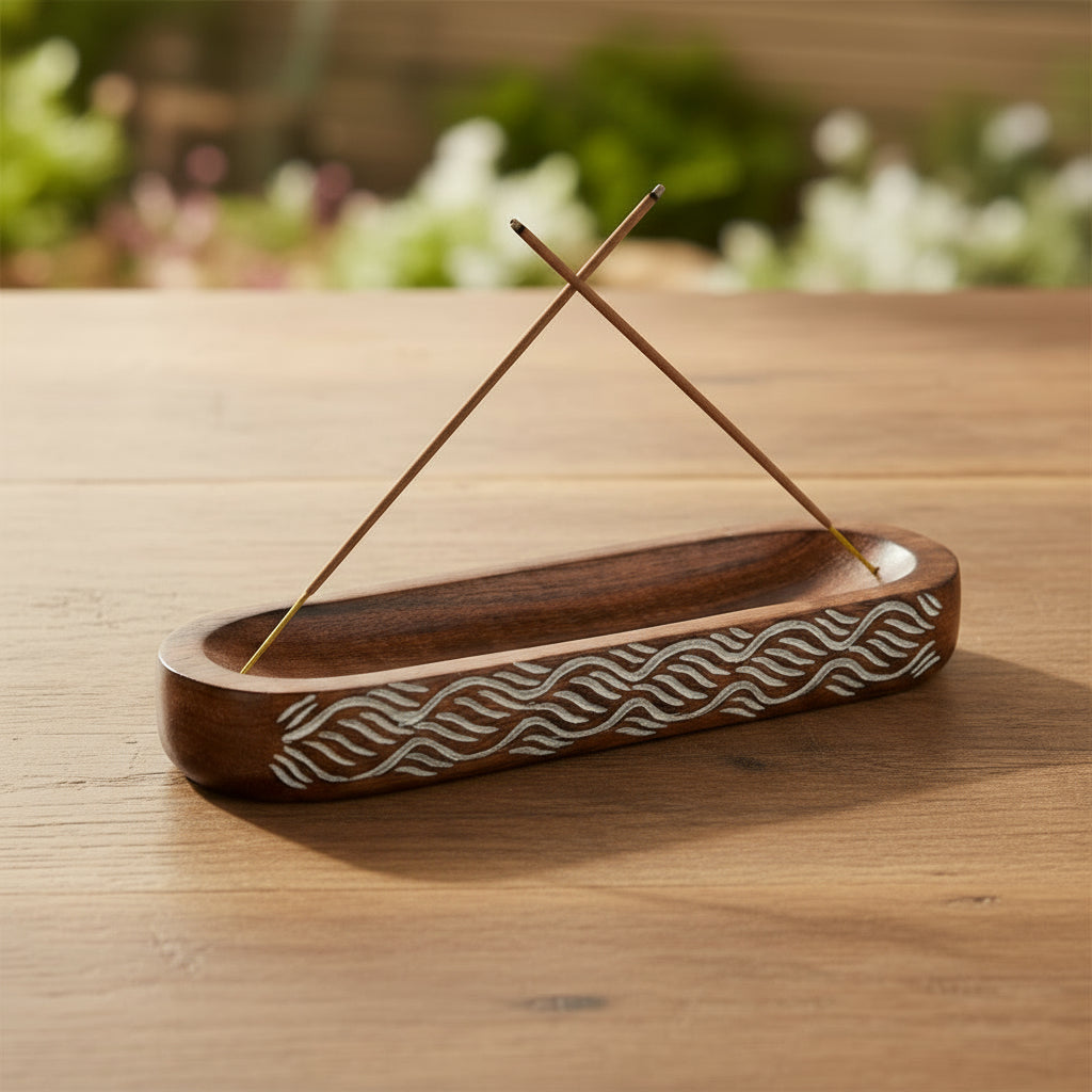 Handcarved Wooden Incense Holder — Elegant Tabletop Accessory
