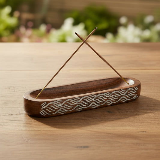 Handcarved Wooden Incense Holder — Elegant Tabletop Accessory